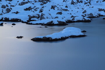 Frozen glaciers lake in high mountains	