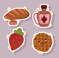 breakfast food fresh cartoon cute bread strawberry syrup bottle and cookie