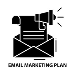 email marketing plan icon, black vector sign with editable strokes, concept illustration