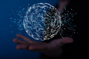 Abstract network of physical devices on the Internet using a network connection with statistics numbers 3d illustration