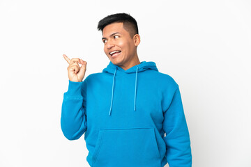 Young Ecuadorian man isolated on white background intending to realizes the solution while lifting a finger up