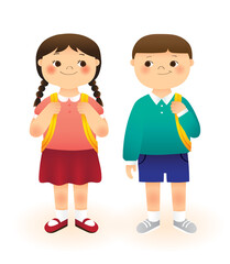 Happy smile children girl and boy character go back to school with backpack illustration