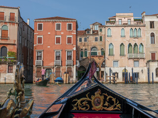 Panoramic view of Venice grand canal with historical buildings from gondola