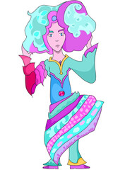 Cute Elf Princess or fantastic God. Fairy-tale character in the bublegum style. Art style. Cartoon isolated illustration.