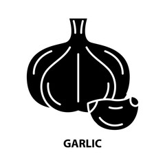 garlic icon, black vector sign with editable strokes, concept illustration