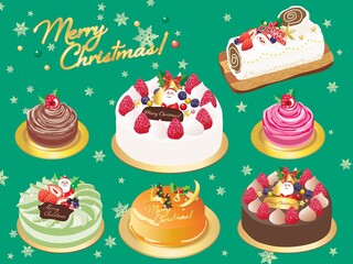 クリスマスケーキのセットイラスト