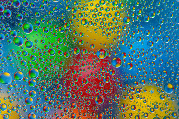 colored drops of water on glass. abstract background texture