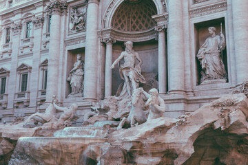 Panoramic view of Trevi Fountain in the Trevi district in Rome