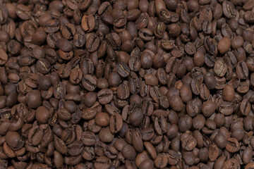 Top view  of medium roasted coffee beans.