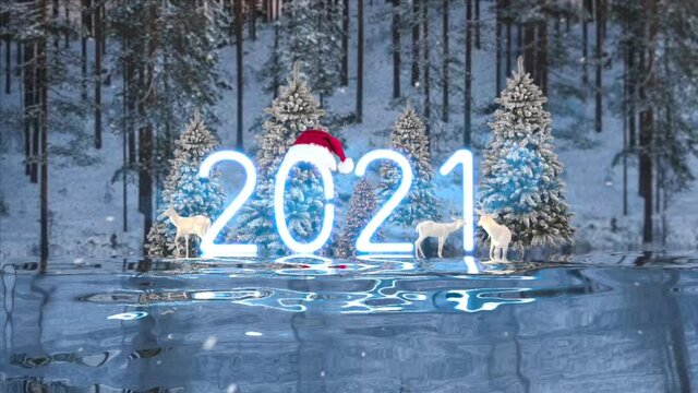 fantasy neon snowy new year 2021 video green screen