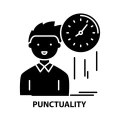 punctuality icon, black vector sign with editable strokes, concept illustration