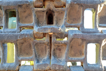 caterpillar of an old military tank close-up