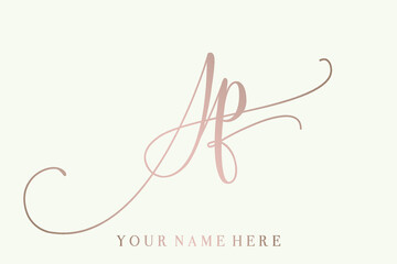 AP monogram logo.Abstract luxury calligraphic icon.Decorative letter a and letter p intertwined.Lettering sign isolated on light background.Alphabet initials.Elegant style character shapes.