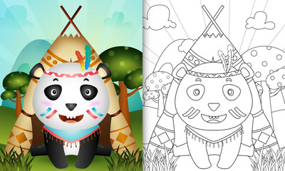 coloring book for kids with a cute tribal boho panda character illustration