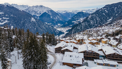 Snow-capped village of Verbier, Switzerland. 