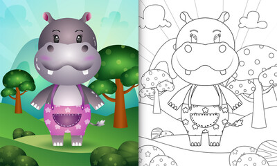 coloring book for kids with a cute hippo character illustration