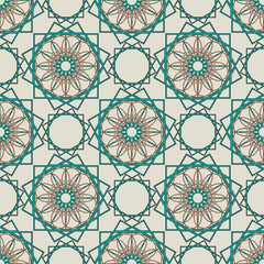 Vector seamless pattern in arabic style in pastel colors.
