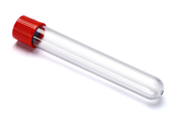 Test tube with red plug isolated on white background