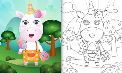 coloring book for kids with a cute unicorn character illustration