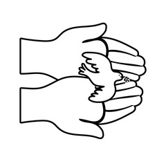 hands lifting dove bird flying peace line style icon