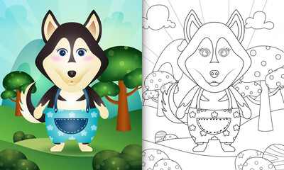 coloring book for kids with a cute husky dog character illustration