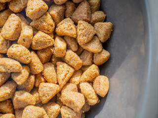 close up macro cat food in food container