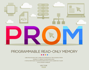 Fototapeta premium PROM mean (Programmable Read-Only Memory) Computer and Internet acronyms ,letters and icons ,Vector illustration.