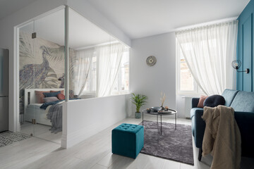 Glazed bedroom in elegant studio apartment