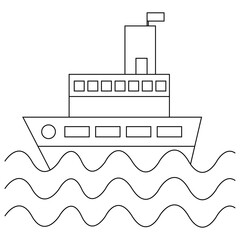 Vector illustration of an isolated ship floats on doodle water, on a white background. Simple flat style.