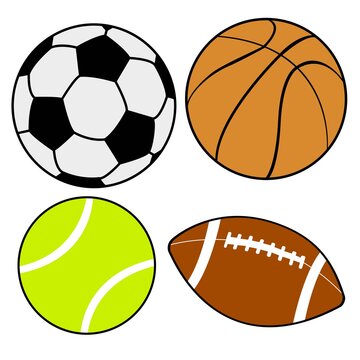 Vector illustration of a set of sports balls on a white background. Simple flat style.
