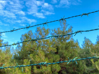barbed wire fence against sky