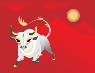 Card Chinese Zodiac White Metallic Ox Bull Image