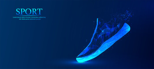 Abstract, polygonal, sports shoes. Fashionable modern design. The concept of sports shoes. Blue outline polygonal style, vector illustration.	