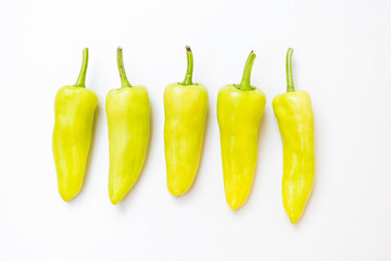 Fresh green chilli on white background, organic vegetable
