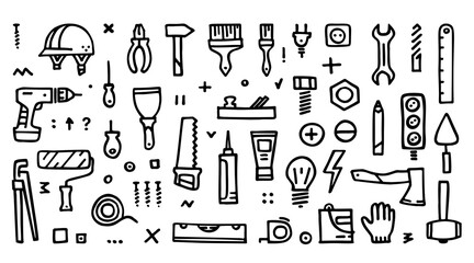 Construction icons vector collection, Building doodle icons
