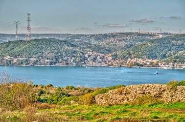 Fototapeta na wymiar View from Anadolu Kavagi, Picturesque village on the Bosphorus
