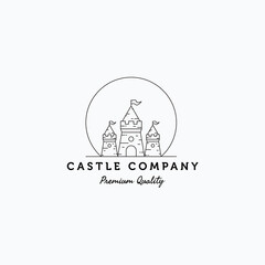 Vector illustration of minimalist line art castle logo design