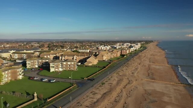 Rustington Seafront in West Sussex England aerial footage of this popular residential village on the south coast of England.