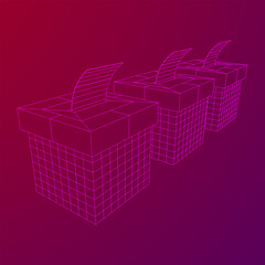 Ballot box with Ballot paper. Wireframe mesh