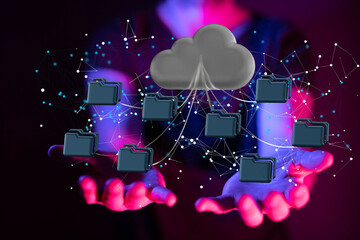 data security - Cloud technology. Integrated digital web concept background