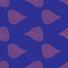 Obraz premium Purple fig seamless pattern with navy blue contrast background. Decorative food backdrop.