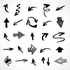 Vector set of hand-drawn arrows, elements for presentation
