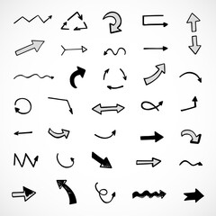 Vector set of hand-drawn arrows, elements for presentation