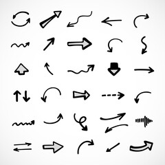 Vector set of hand-drawn arrows, elements for presentation