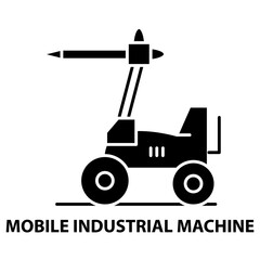 mobile industrial machine icon, black vector sign with editable strokes, concept illustration