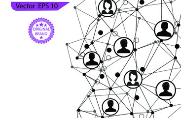 Social network icon, people network illustration. Vector illustration of an abstract social network scheme, which contains people connected to each other.