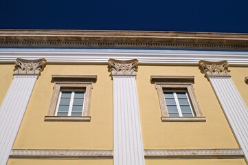 View of the exterior wall of the Christian orthodox church of Agios Nikolaos in Hermoupolis, Syros, Greece.