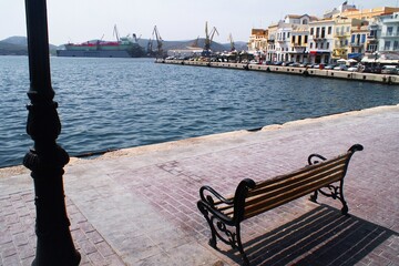 Fototapeta na wymiar View of Ermoupoli town from the port, Syros island, Greece, April 11 2006.