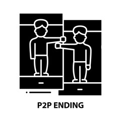 p2p ending icon, black vector sign with editable strokes, concept illustration