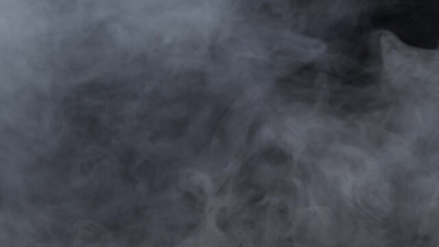 White steam, clouds, fog, vapor, ice, fire smoke texture over black background